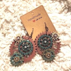Wood and metal kinetic gear earrings 4 hours to create